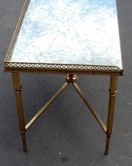 1970' Table Basse en Bronze Avec Entretoise Maison Baguès Avec Plateau Miroir Oxydé 90 X 45 cm – Image 5