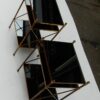 1950/70' Paire d'Étagères en Laiton à 3 Niveaux Maison Baguès Plateaux Opalines Noires – Image 3