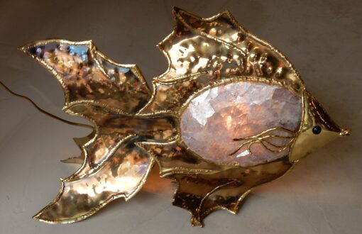 1970' Lampe Poisson En Laiton Avec Mika Violet style Duval Brasseur Éclairante – Image 3