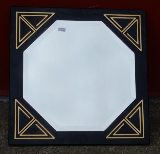 1970/80' Miroir Laqué Noir Avec Motifs en Laiton pour Lancel Paris – Image 2