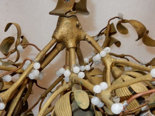 1900' Ball of Mistletoe Art Nouveau Bronze has 5 Bulbs and Pearls Opaline Diameter 45 cm - Image 4