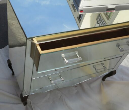 Commode art deco miroir 3 tiroirs 6 poignées verre bagues argentées – Image 8