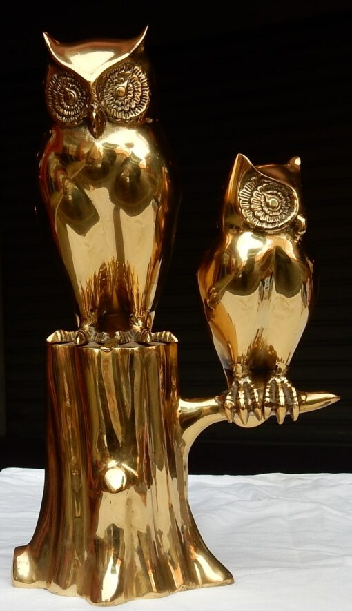 1970' Couple de chouettes en bronze doré  perché sur un arbre