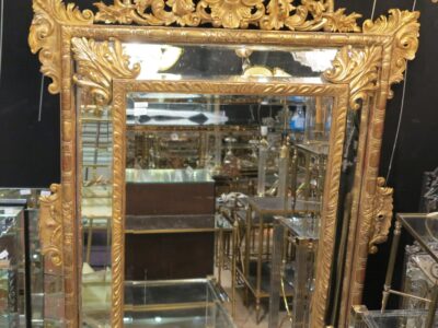 1880' Miroir à Fronton style Louis XIV à Parecloses - Doré à l'Or - 169 x127 cm