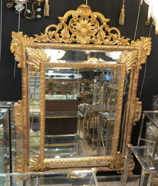 1880' Miroir à Fronton style Louis XIV à Parecloses - Doré à l'Or - 169 x127 cm
