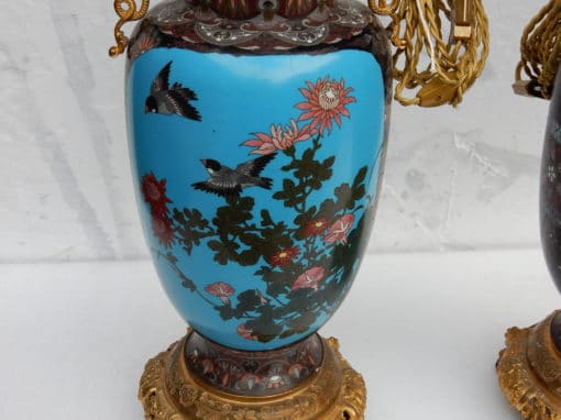 1890' A Pair of Lamps Compartmentalized Japan Birds and Dragons - Image 8