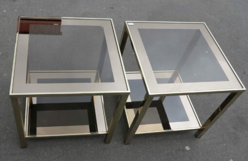 1970/80' Pair  of end of sofa   with tops in smoked frame mirror 50X 50 cm - Image 2