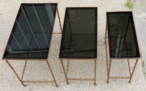 1950/70' Series of 3 Gigognes Tables Model Bamboo with Feet Maison Baguès - Image 6