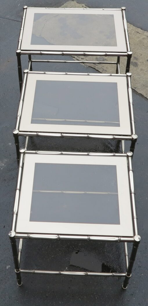 1950/70 Series of 3 Nesting tables chromed brass Model Bamboo Adnet Jacques top silvered frame - Image 5