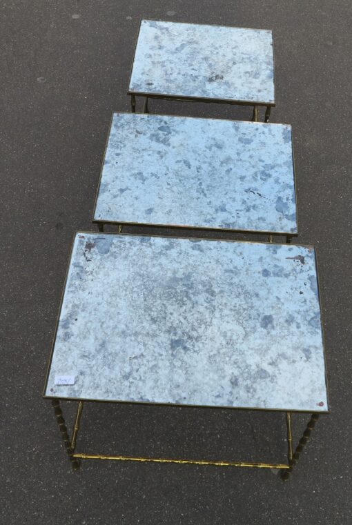 1950/70 Série de 3 Tables Gigognes Modèle Bambou avec Pieds Maison Baguès – Image 6