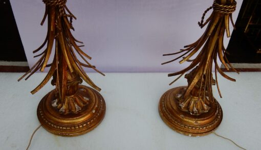 1950/70 Paire de Lampes en Bois Doré Avec Gerbe de Blé – Image 3