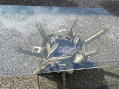 Table basse éclairante decor Bambou et Amethyste style Techoueyres ou Duval Brasseur