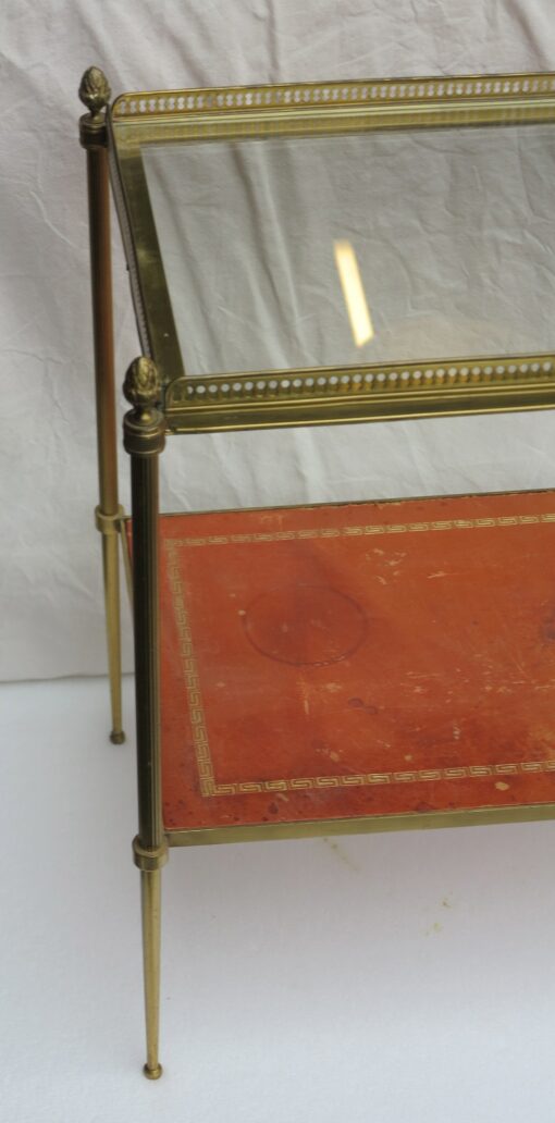 1970' Shelf in Brass with Gallery Maison Baguès 2 Trays with Glass and Leather - Image 2