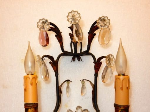 1950/70' Pair of sconces in iron with cristal 2 colours  in the style of  Maison Bagués - Image 3