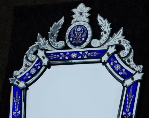 1950/70 'Mirror Venice Octagonal with Blue Glass Adorned with Flowers - Image 5