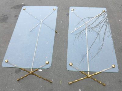 1950/70' Pair Coffee tables in Gilted Bronze Model Bamboo in X Maison Baguès