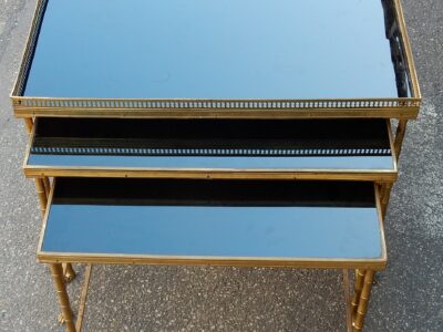 1950/70' Series of 3 Gigognes Tables Model Bamboo with Feet Maison Bagués