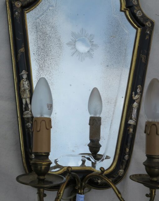 1950 ' Sconces Pair laqued wood chinese decor - Image 2