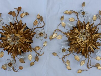 1950/70 Pair of Ceiling Lights has Floral Decoration in the Style of  Maison Bagués