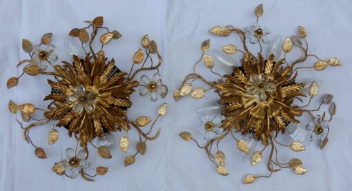 1950/70 Pair of Ceiling Lights has Floral Decoration in the Style of  Maison Bagués