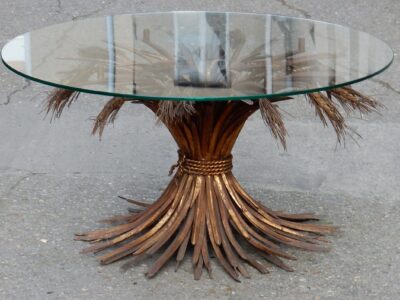 1970' Pedestal Table or Coffee Table in YSL  Style in Gilted Iron