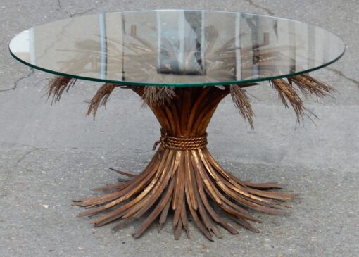 1970' Pedestal Table or Coffee Table in YSL  Style in Gilted Iron