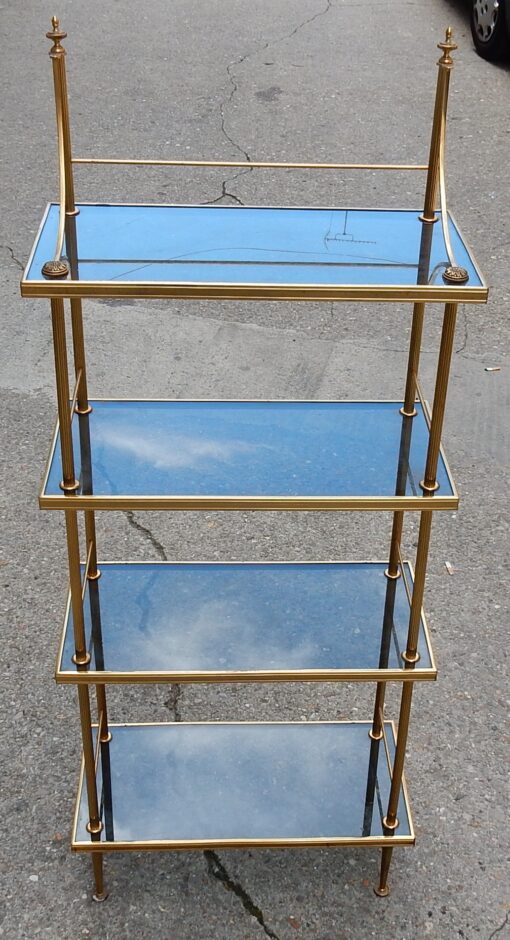 1970' Etagere A 4 Niveaux  En Bronze Maison Bagués Avec Frontispice