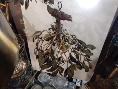 1900' Lustre Boule de Gui en Bronze Art Nouveau a 4 Lampes  Diametre 50 cm