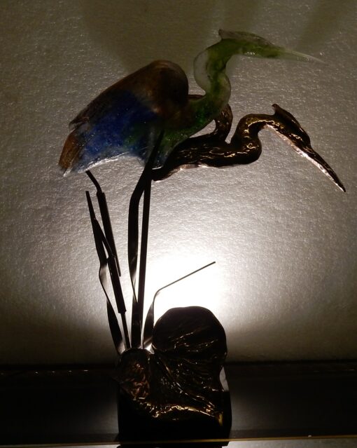 1970/80 Bronze heron and pate de verre  , signed LOHE - Image 7