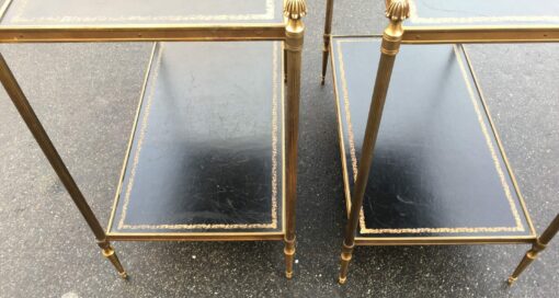 1970' Pair of Shelf in brass Maison Bagués 2 tray with black leather 64 x 37 - Image 8