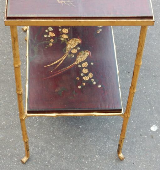 1950 ' Pair of Tables Maison Bagués Bronze Style Bamboo Golden With Trays Lacquers of China - Image 6