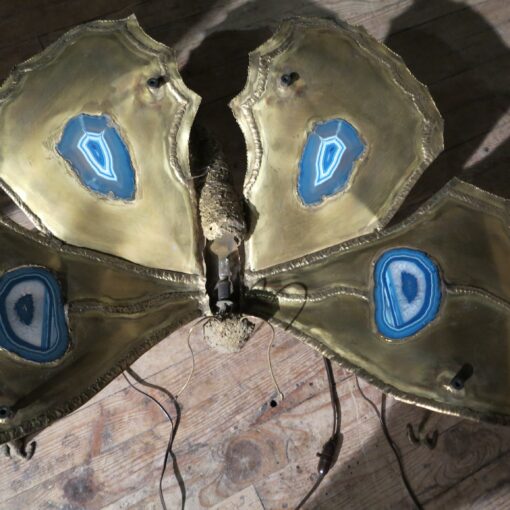 1950/70' Table has the bronze butterfly with blue agates style Duval Brasseur enlightening - Image 7