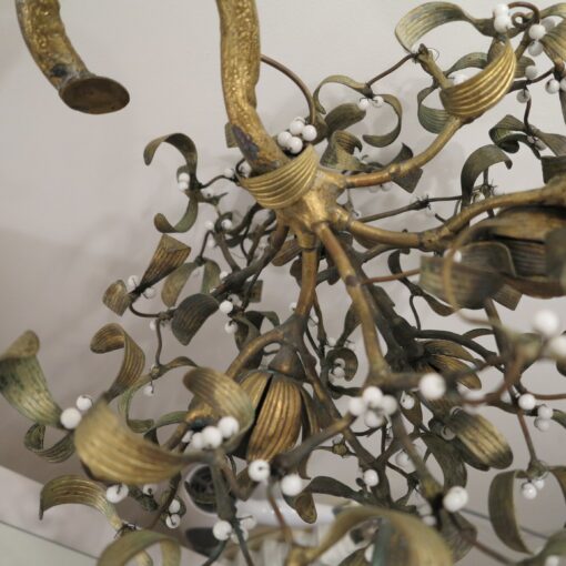 1900' Ball of Mistletoe Art Nouveau Bronze has 4 Bulbs and Pearls Opaline - Image 4