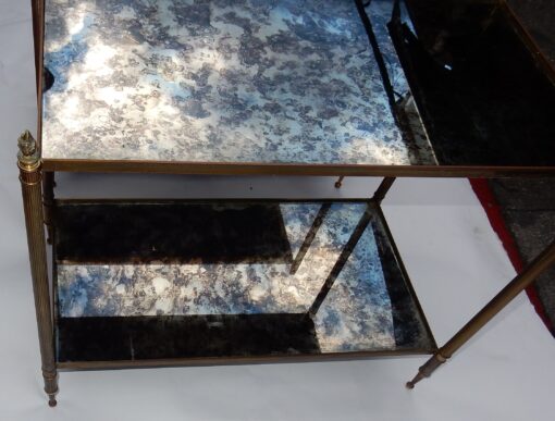 1950/70' Paire De Bouts De Canapé Maison Baguès Laiton et Bronze Plateaux Miroirs Flammes Olympiques 69X39 cm – Image 5