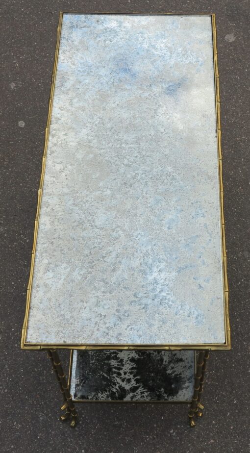 1970' Shelf  in Brass Maison Bagués ,Bamboo Model Top oxyded silvered miror - Image 3