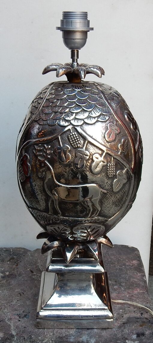 1950/70  Lampe Ananas Décor Animaux Métal Argenté – Image 5