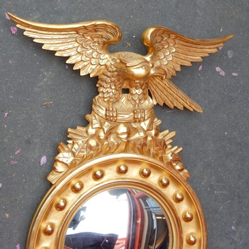 1950/70' Miroir Convexe à l'Aigle, Bois Doré H 97 cm – Image 6