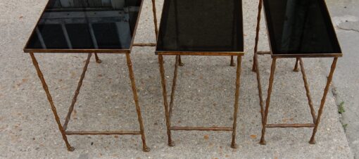 1950/70' Series of 3 Gigognes Tables Model Bamboo with Feet Maison Baguès - Image 5