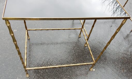 1970' Nested Side Tables Maison Jansen, With 3 Opaline Trays, Bamboo and Claws Feet - Image 6