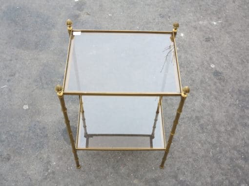 1950/70' Shelf or  end of sofa in bronze Maison Bagués Bamboo model with tops in smoked glass with pin cones 30 X40 X H 66 cm
