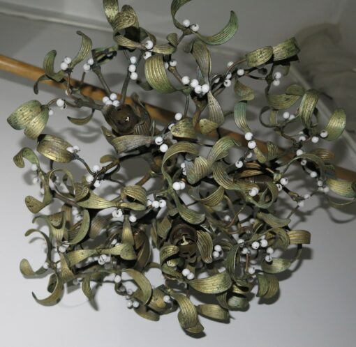 1900' Ball of Mistletoe Art Nouveau Bronze has 4 Bulbs and Pearls Opaline - Image 8