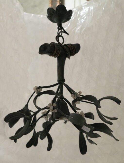 Chandelier Ball of mistletoe art nouveau has 1 bronze lamp and pearls opaline - Image 4
