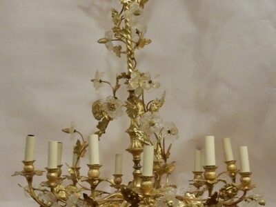 1880 'Gilt Bronze Chandelier Floral Decor 12 Bulbs