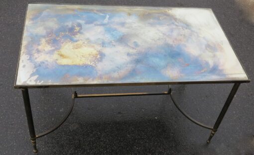 1970 Coffee table Maison Bagués  in Bronze with top miror oxyded oldered