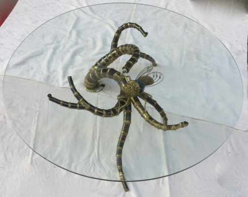 1950/70' Table Bamboo Deco Has the Bronze Cicada with Blue Agates style Duval Brasseur Enlightening - Image 2
