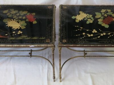 pair Coffee table Maison Bagués  lacquer of china Bamboo model