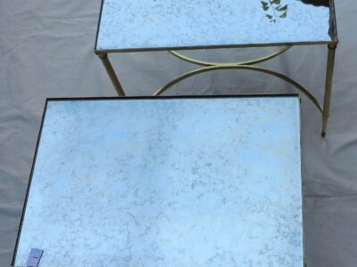 1970' Pair of End of Sofa 61 X 41 Maison Baguès with Top Mirror Silvered Oxided with Entretoise in 1/2 Circle