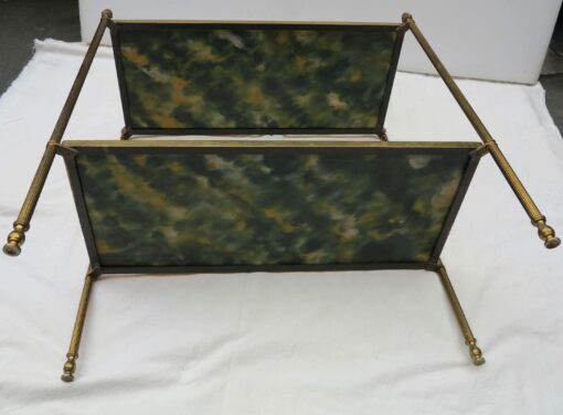 1970' Etagere ou Bibus en bronze  Maison Bagués et 2 plateaux gainés de cuir noir motifs grecs – Image 3