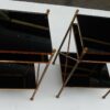 1950/70' Paire d'Étagères en Laiton à 3 Niveaux Maison Baguès Plateaux Opalines Noires