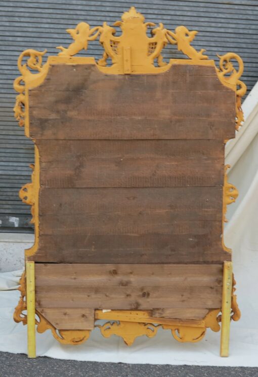 1880' Miroir Napoléon III à Pare-closes et Médaillon Central Ovale Biseauté, aux Anges, Bois et Stuc Doré feuilles D'Or – Image 3